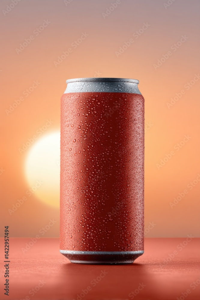 Tall can against warm sunset backdrop, capturing essence of summ Tall can against warm sunset backdrop, capturing essence of summ