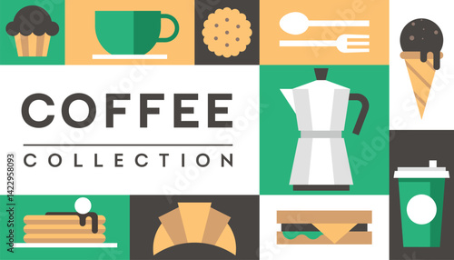 Coffee background vector geometric icons set logo banner menu poster