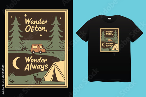 Starry night camping t shirt Design. Vector t shirt Design.
