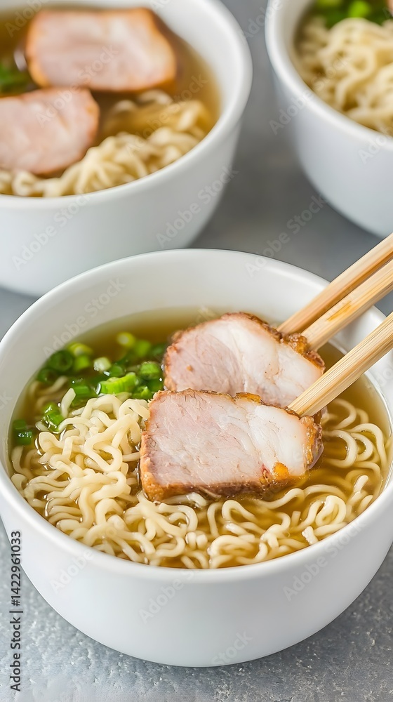 Delicious Pork Ramen Noodle Soup in Bowl Delicious Pork Ramen Noodle Soup in Bowl