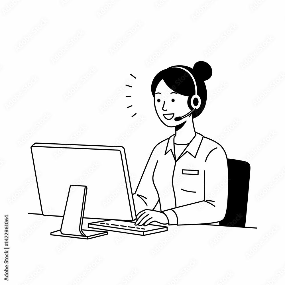 The online customer service representative sits in front of the computer, enthusiastically answering users' questions. The online customer service representative sits in front of the computer, enthusiastically answering users' questions.