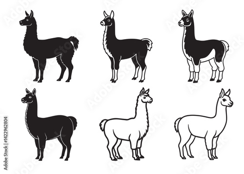 Llama Silhouette Vector Set