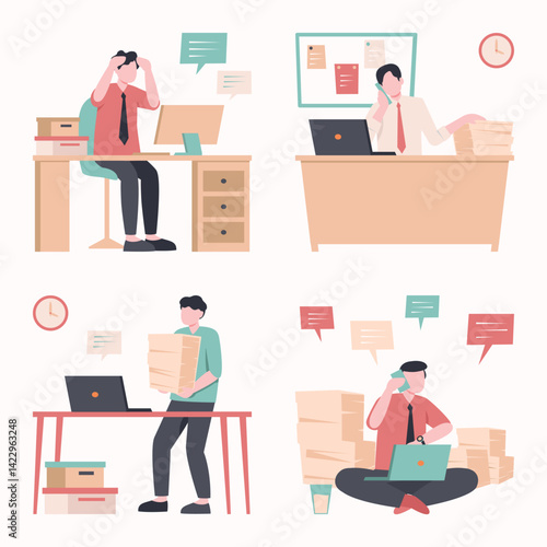 Overwhelmed Office Workers: Stress, Teamwork, and Deadlines