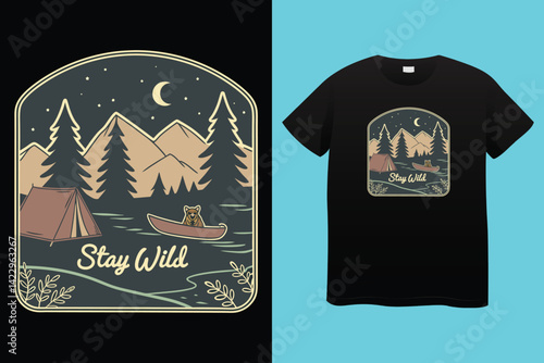 Starry night camping t shirt Design. Vector t shirt Design.
