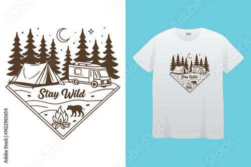Starry night camping t shirt Design. Vector t shirt Design.