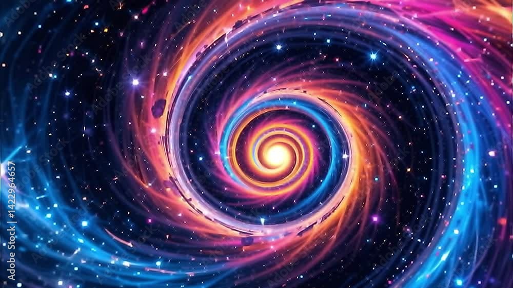 Colorful spiral galaxy spinning with warping stars, psychedelic vibe Colorful spiral galaxy spinning with warping stars, psychedelic vibe