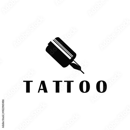 black silhouette illustration logo tattoo machine with vintage old retro minimalist concept template symbol tattoo studio design