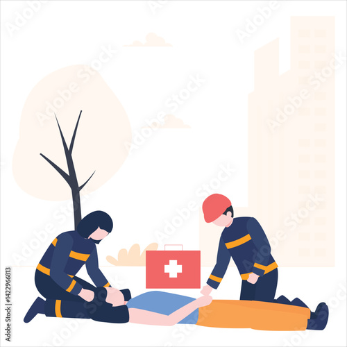 First Responders Providing Emergency Medical Aid to Injured Person