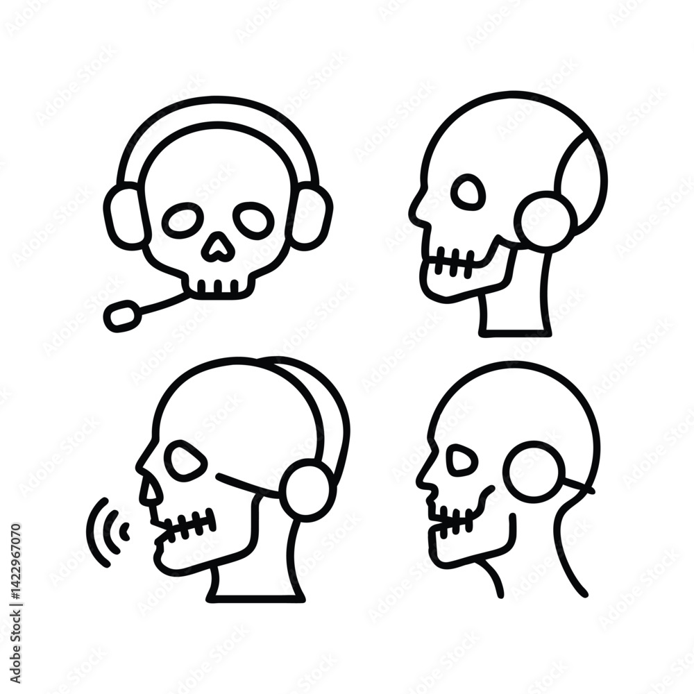 Silhouette of a little skeleton head with headphones icon Silhouette of a little skeleton head with headphones icon