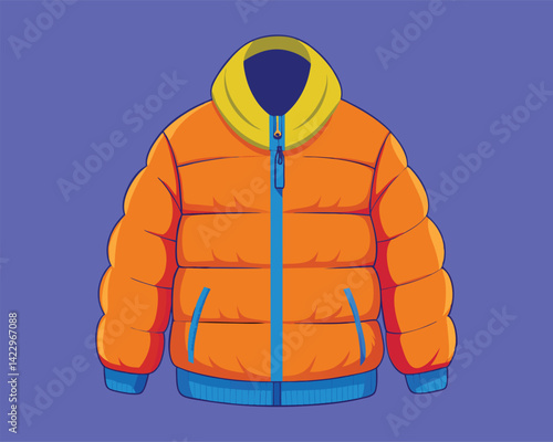 Orange Puffer Jacket Illustration. Winter Fashion Design