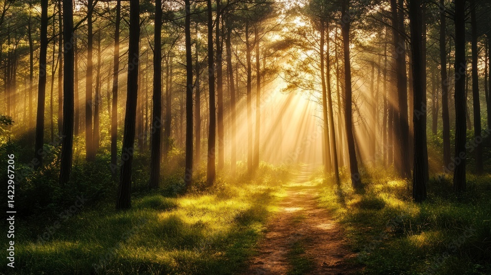 Fototapeta premium Nature forest trees path.