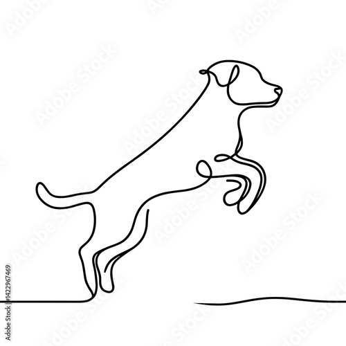 Jumping dog in single-line vector drawing