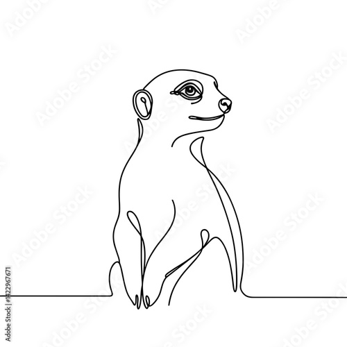 Meerkat standing alert in one-line vector