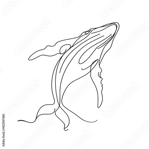 Whale breaching in dynamic line drawing