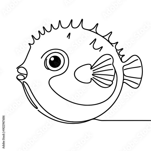 Pufferfish in cartoon line vector style