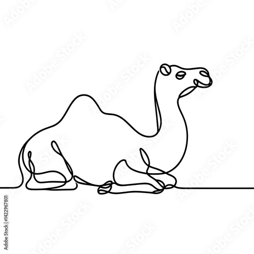 Camel lying down in desert line drawing