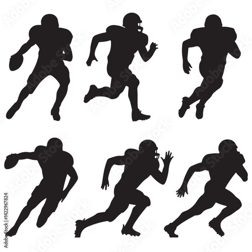 various set Vector silhouette of american football players for graphic resources