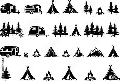 Camping and Outdoor Adventure Icons vector graphics