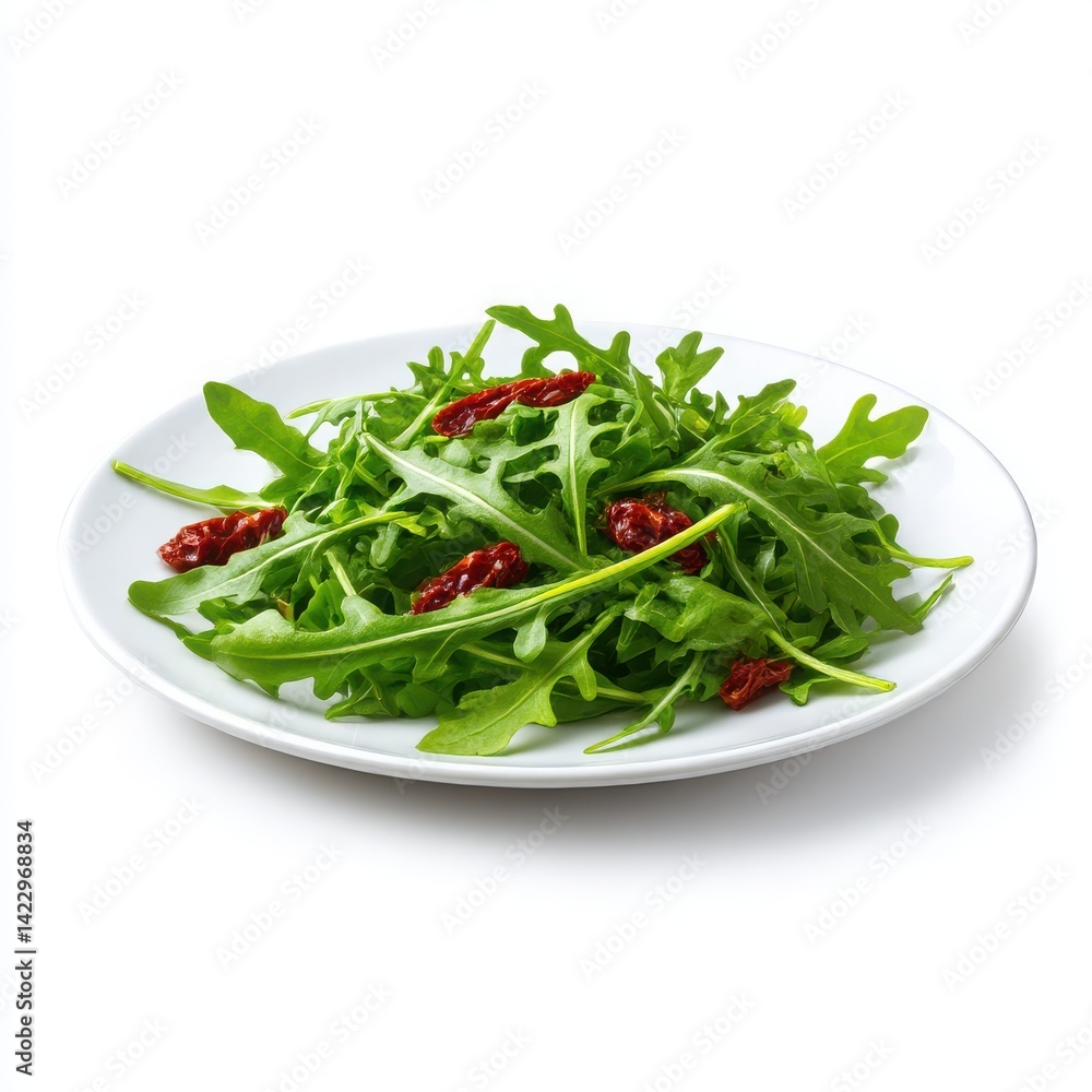 Arugula salad with tomatoes isolated on white background Arugula salad with tomatoes isolated on white background