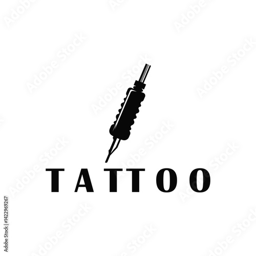 black silhouette illustration logo tattoo machine with vintage old retro minimalist concept template symbol tattoo studio design