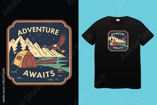 Camping, hiking, outdoor adventure graphic vector illustration funny typography slogan text for t shirt design, prints, poster. Summer travel badge saying, if it involves camping and dogs count me in.