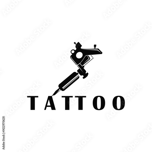 black silhouette illustration logo tattoo machine with vintage old retro minimalist concept template symbol tattoo studio design