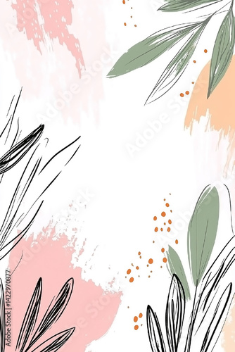 Abstract fluid forms and vibrant organic shapes combined with botanical elements. Background Print for Textile, Packaging, Banner, Decor, Wrap, Fashion, Accessories, Web, Social.