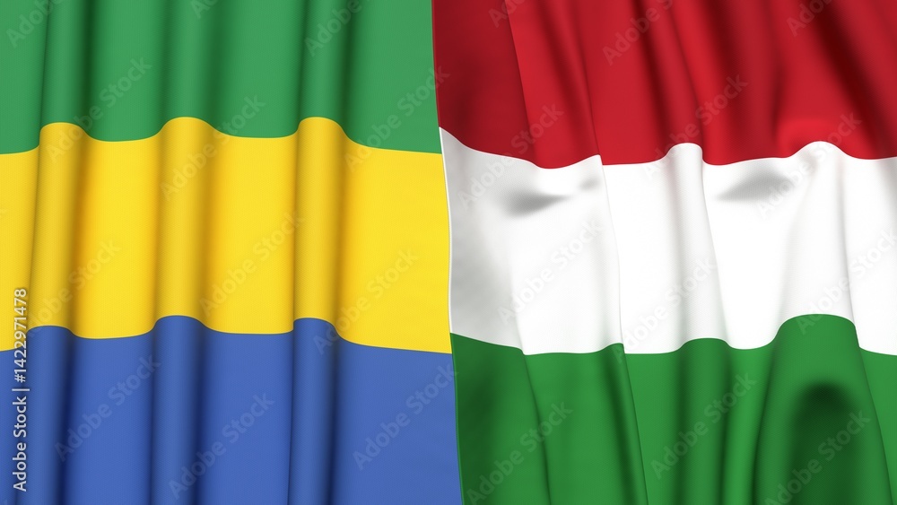 Fototapeta premium Flags of GABON and HUNGARY with realistic cloth texture