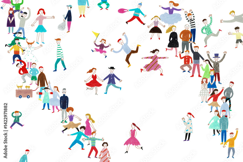 手描きイラスト 行列に集まる人々 手描きイラスト 行列に集まる人々