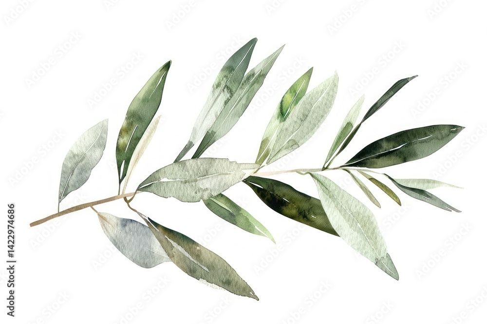 Naklejka premium Olive branch illustration watercolor leaves.