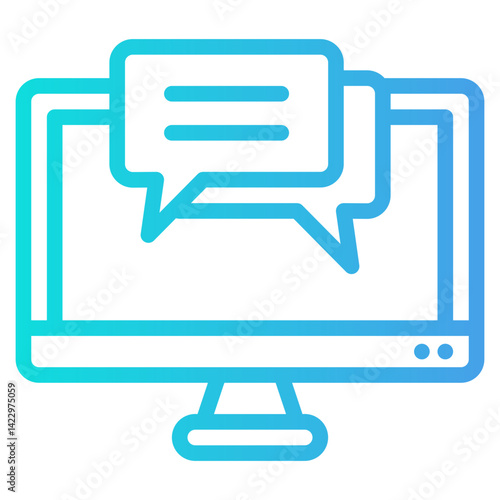 Computer monitor displaying chat bubble suitable for virtual meetings, online communication, messaging apps, social media, and digital marketing concepts.