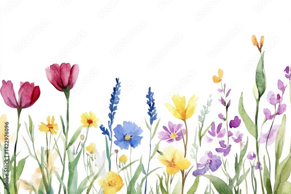 Fototapeta premium Wildflower meadow flowers illustration wildflowers.