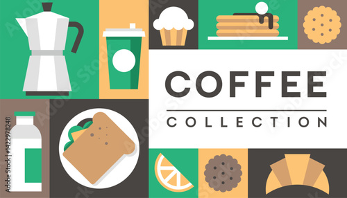 Coffee background vector geometric icons set logo banner menu poster