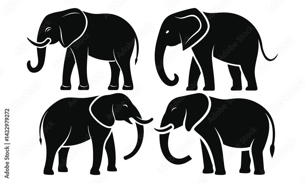 Obraz premium Elephant silhouette set on a white background