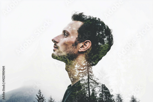Obraz na płótnie Double Exposure Portrait of Man with Tree Silhouette w salonie