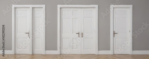 Wallpaper Mural White painted wooden doors; open & closed states  Perfect for interior design ,  bright,  isolated Torontodigital.ca