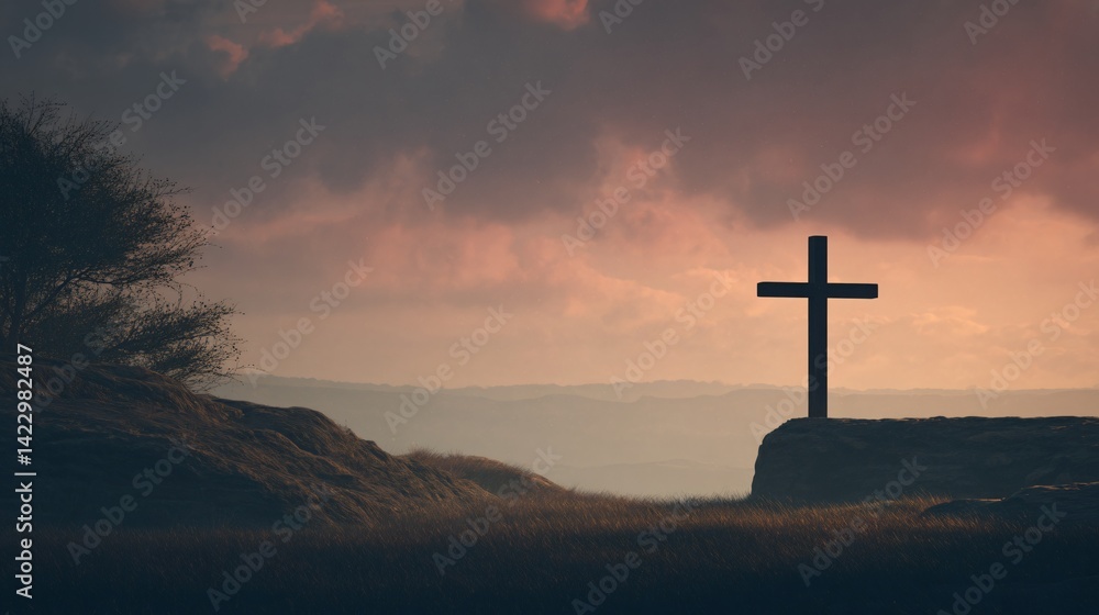 Reflective Good Friday Cross Scene at Dusk Nature Landscape Serene Environment Inspirational Viewpoint Reflective Good Friday Cross Scene at Dusk Nature Landscape Serene Environment Inspirational Viewpoint
