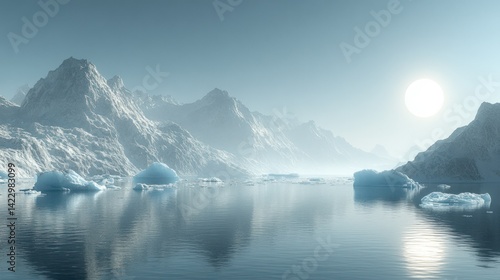 Wallpaper Mural Arctic landscape, sunlit icy sea, snow mountains, serene background, travel poster Torontodigital.ca