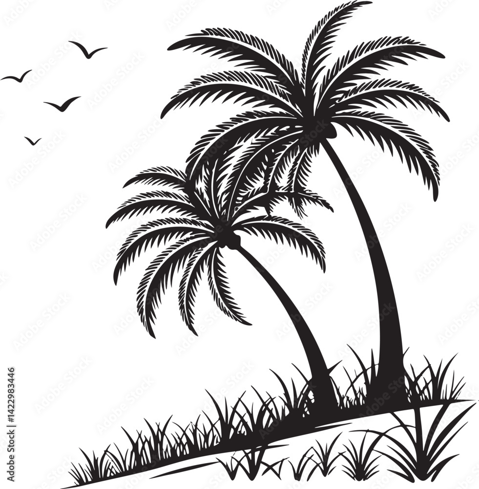 Obraz premium Palmyra Palm tree silhouette vector illustration