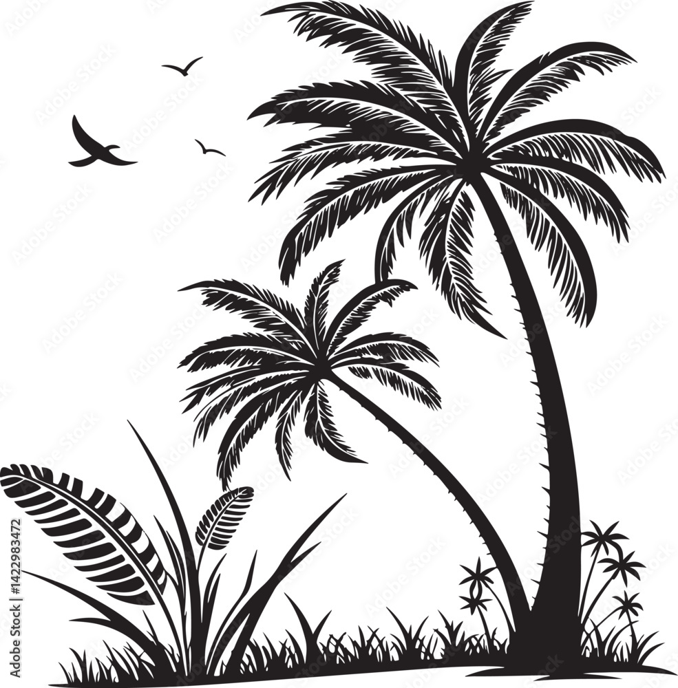 Obraz premium Palmyra Palm tree silhouette vector illustration
