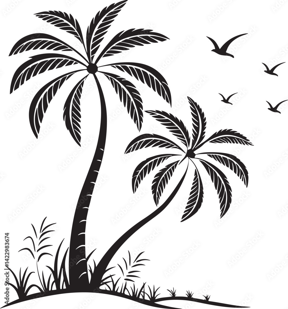 Obraz premium Palmyra Palm tree silhouette vector illustration