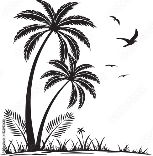 Palmyra Palm tree silhouette vector illustration