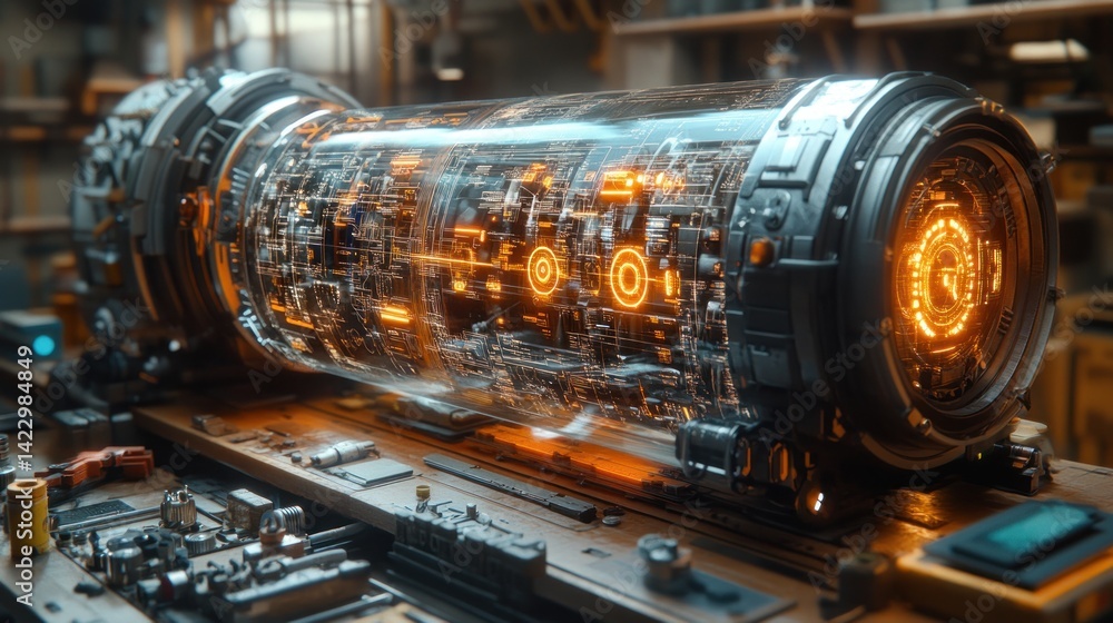 Futuristic Tech: Glowing Core of a Cylindrical Device Futuristic Tech: Glowing Core of a Cylindrical Device
