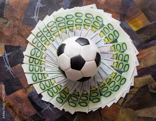 Football on euro notes, symbolic image for a betting scandal