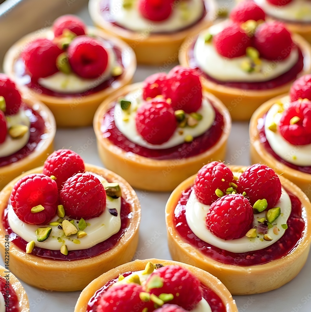 elegant raspberry white chocolate tartlet has golden shortcrust pastry shell filled with red raspberry sauce, with creamy white chocolate ganache elegant raspberry white chocolate tartlet has golden shortcrust pastry shell filled with red raspberry sauce, with creamy white chocolate ganache