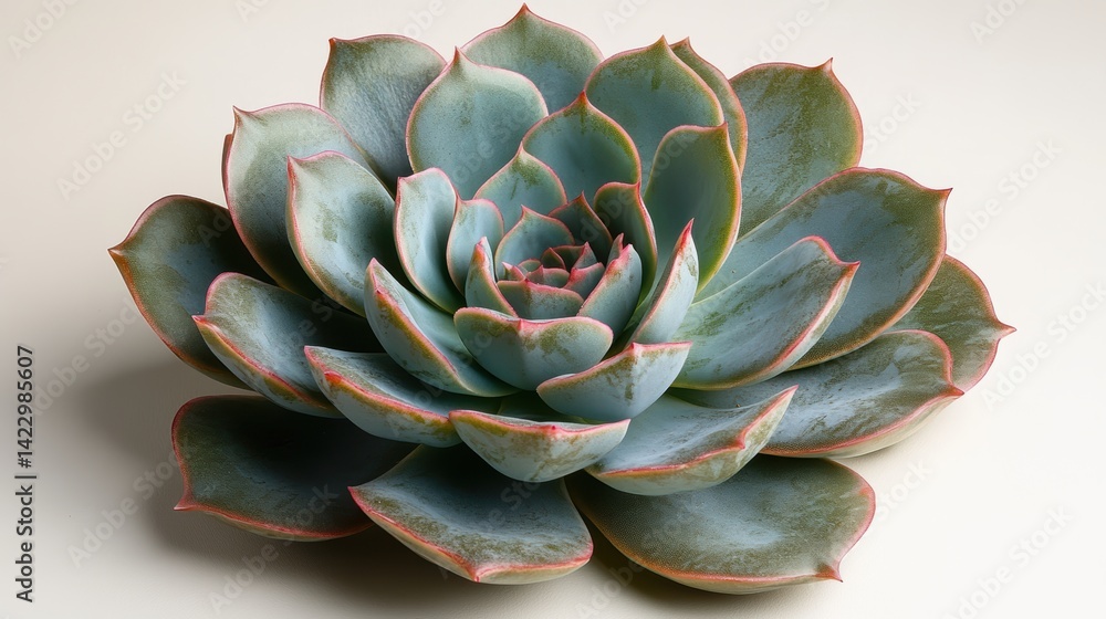 A top-down view of a single succulent plant with rosette-shaped leaves, resting on a white table, softly illuminated to highlight the geometric shape and texture of the plant A top-down view of a single succulent plant with rosette-shaped leaves, resting on a white table, softly illuminated to highlight the geometric shape and texture of the plant