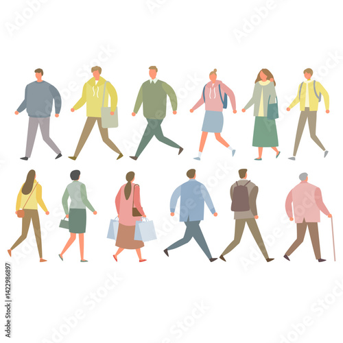 歩く人々のイラストセット