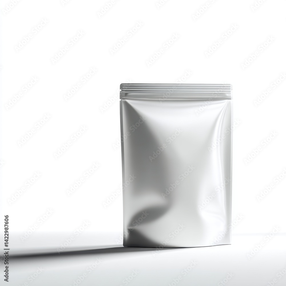 Silver Stand-Up Pouch Mockup on White Silver Stand-Up Pouch Mockup on White