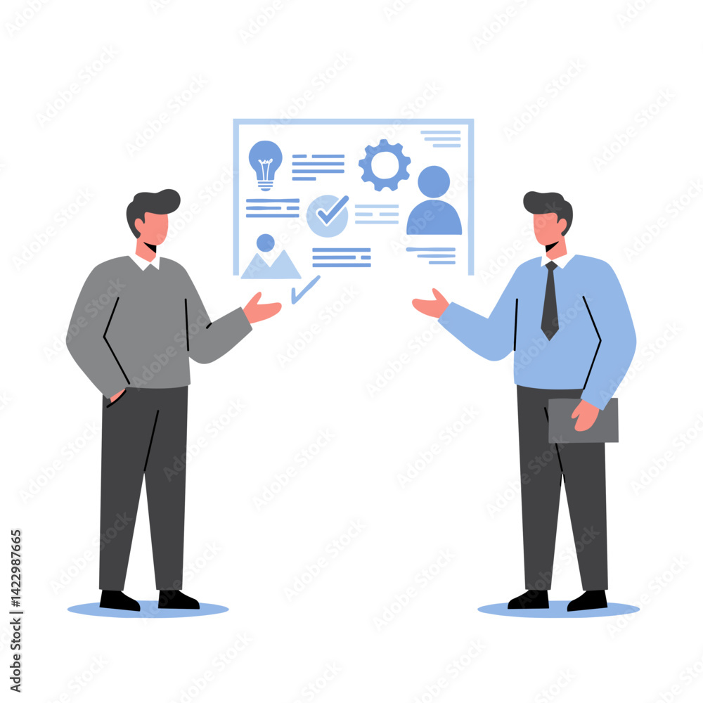 Two businessmen discussing a presentation with graphics Two businessmen discussing a presentation with graphics