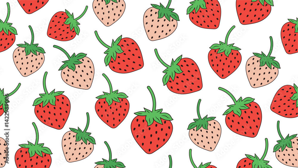 Seamless pattern with strawberries and green leaves for fashion printing, vector illustration Seamless pattern with strawberries and green leaves for fashion printing, vector illustration
